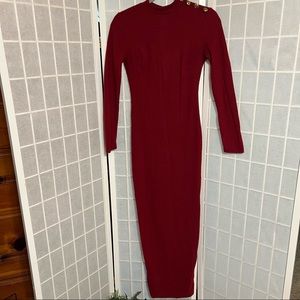 Long Fitted Burgundy Sweater Dress